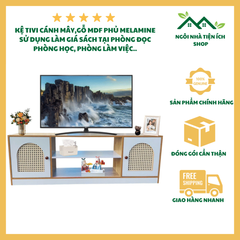 kệ tivi cửa mây gỗ MDF vân gỗ sồi hiện đại đa năng cho phòng khách