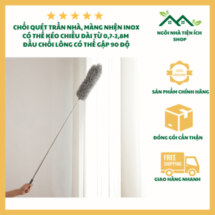 chổi quét bụi đa năng cán inox kéo dài tiện lợi lau trần nhà và vệ sinh gia đình