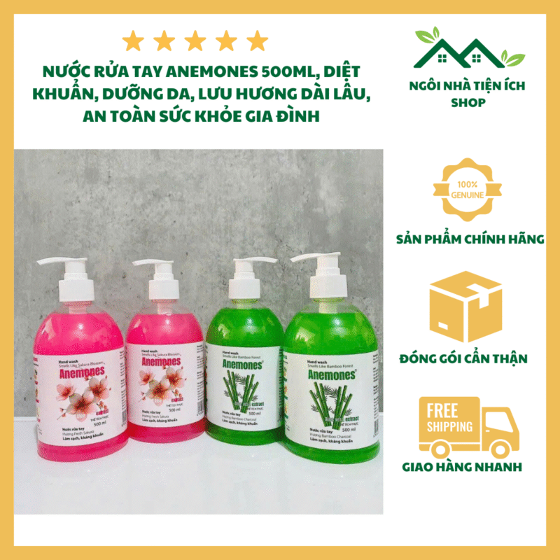 nước rửa tay anemones 500ml diệt khuẩn dưỡng da hương sakura và bamboo charcoal
