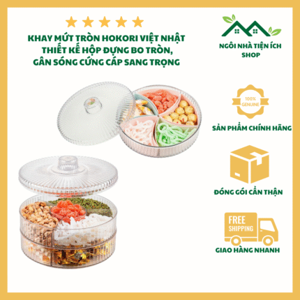 khay mứt tròn 4 ngăn 2 tầng hokori 5635-2 đựng bánh kẹo mứt tết sang trọng