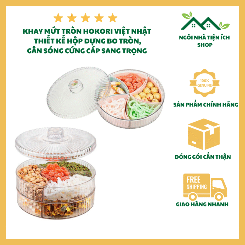 khay mứt tròn 4 ngăn 2 tầng hokori 5635-2 đựng bánh kẹo mứt tết sang trọng