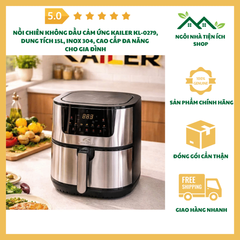 noi chien khong dau kailer kl 0279 15l cam ung inox 304