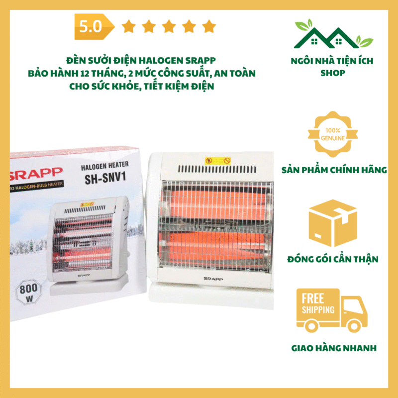 đèn sưởi điện halogen srapp fj snv1 quạt sưởi halogen 2 mức nhiệt 800w