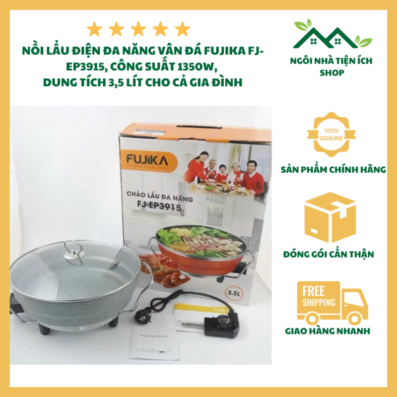 nồi lẩu điện đa năng vân đá fujika fj ep3915 3.5l chảo điện đa năng 1400w