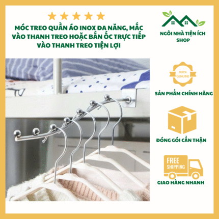 móc treo quần áo 7 bi cong inox móc treo đồ inox chống gỉ 30cm