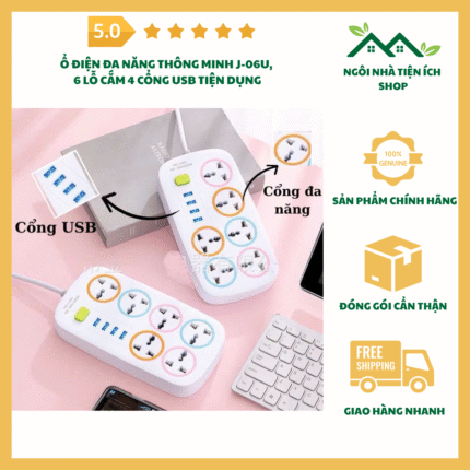 Ổ Điện Đa Năng Thông Minh J-06U, 6 Lỗ Cắm 4 Cổng USB Tiện Dụng