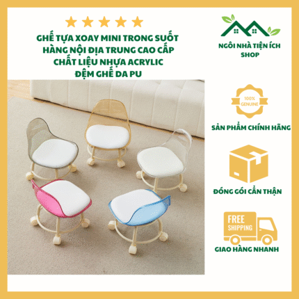 ghế tựa xoay mini trong suốt cao cấp ghế acrylic kèm đệm da PU