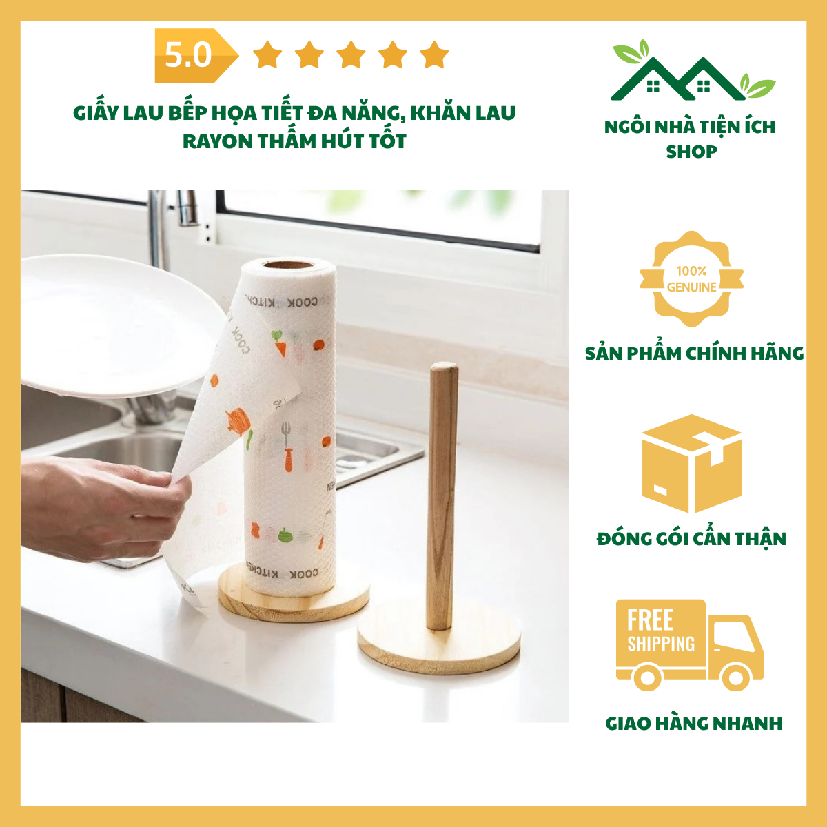 ngoinhatienich giấy lau bếp họa tiết đa năng chất liệu Rayon thấm hút tốt