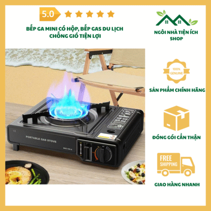 bếp ga mini có hộp chống gió tiện lợi cho dã ngoại và gia đình