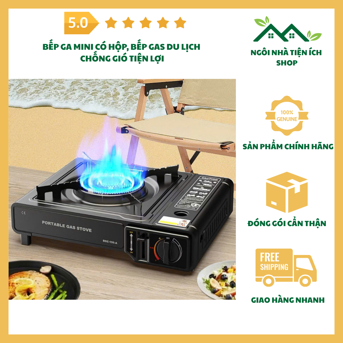 ngoinhatienich bếp ga mini có hộp chống gió tiện lợi cho dã ngoại và gia đình
