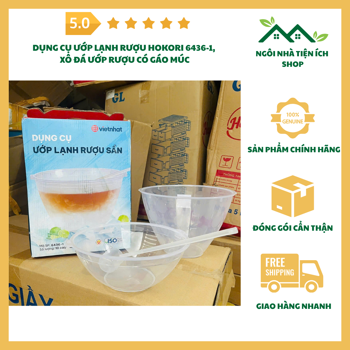 ngoinhatienich dụng cụ ướp lạnh rượu Hokori 6436-1 có gáo múc đá tiện lợi