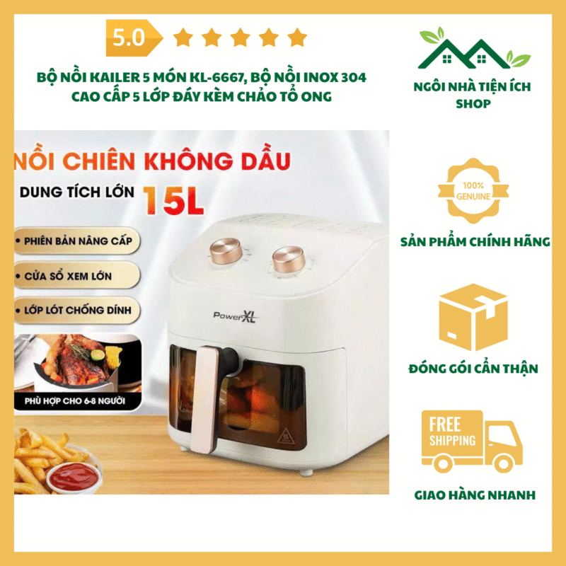 noi chien khong dau powerxl 15l trang vang luxury cao cap