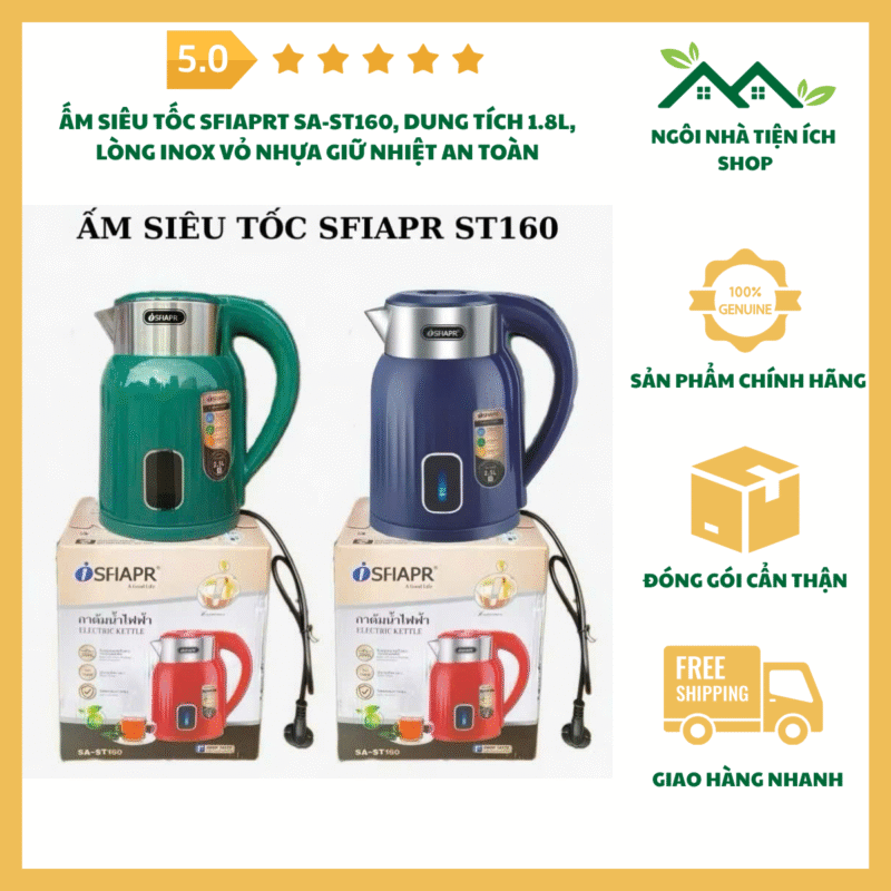 ấm siêu tốc sfiaprt sa-st160 1.8l inox chống gỉ đun nhanh
