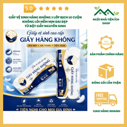 giấy vệ sinh hàng không 3 lớp bịch 10 cuộn không lõi mềm mịn