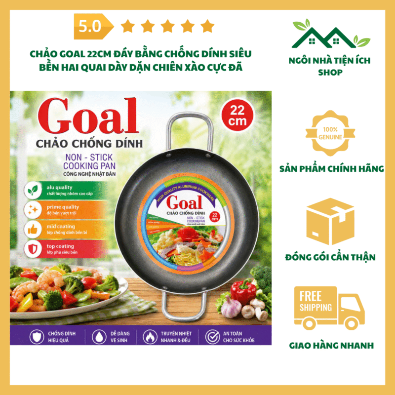 chảo goal 22cm đáy bằng chống dính hai quai dày dặn