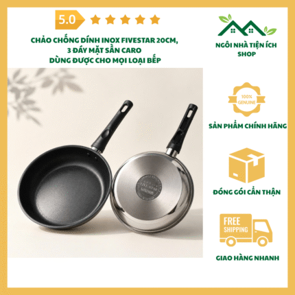 chảo chống dính inox fivestar 20cm 3 đáy mặt sần caro