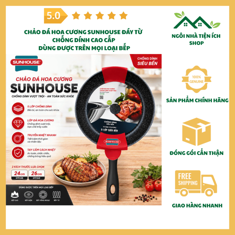 chảo đá hoa cương sunhouse sfp24b đáy từ chống dính cao cấp