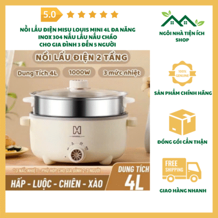 nồi lẩu điện misu louis mini 4l đa năng inox 304
