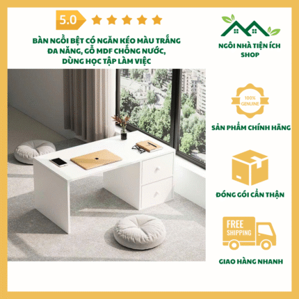 bàn ngồi bệt có ngăn kéo màu trắng đa năng gỗ MDF