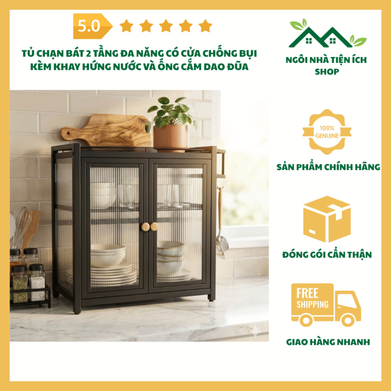 tủ chạn bát 2 tầng đa năng có cửa chống bụi cho gian bếp