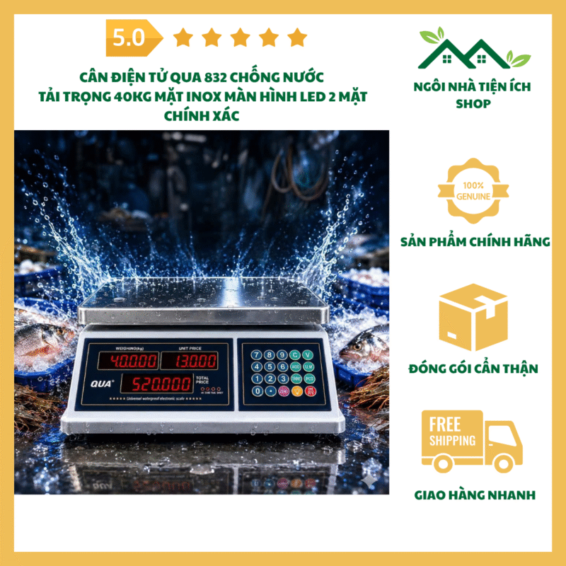 cân điện tử qua 832 chống nước tải trọng 40kg mặt inox