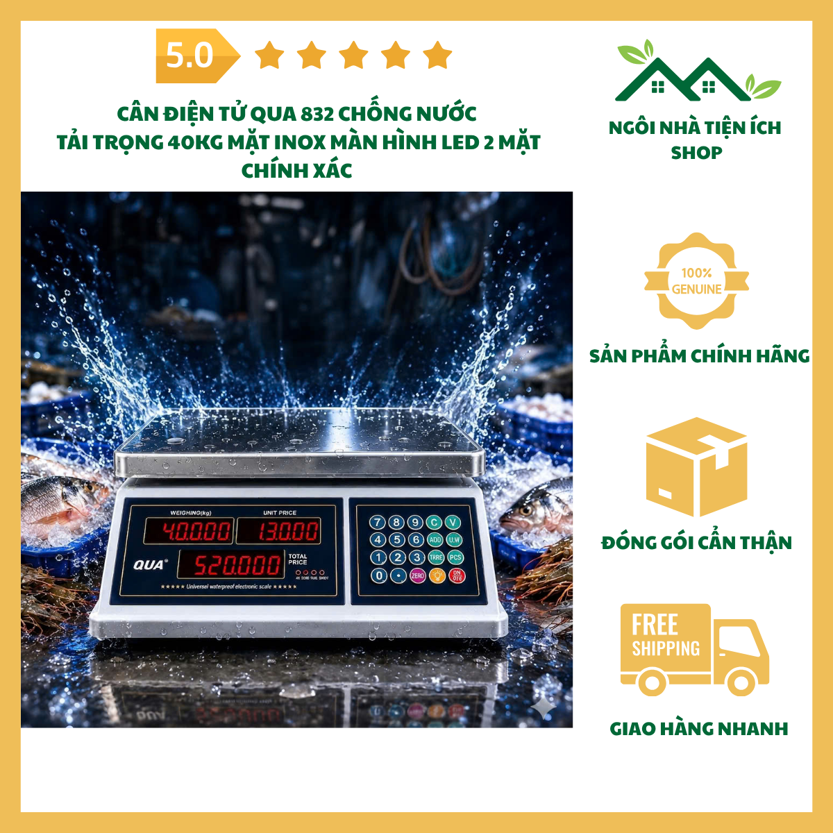 ngoinhatienich cân điện tử qua 832 chống nước tải trọng 40kg mặt inox