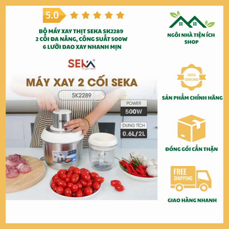 bộ máy xay thịt seka sk2289 2 cối đa năng 500w