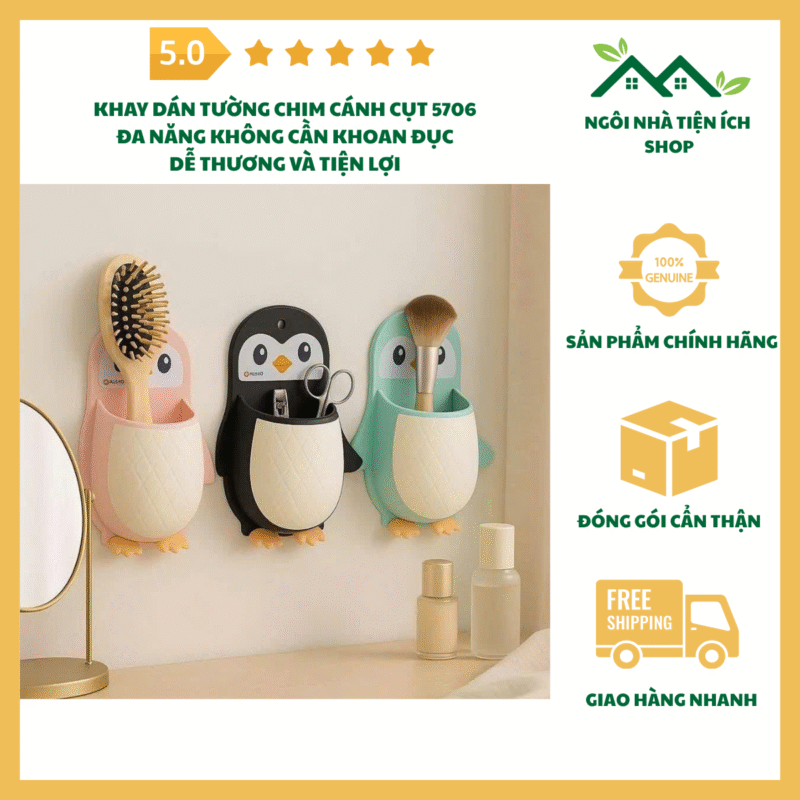 khay dán tường chim cánh cụt 5706 đa năng dễ thương