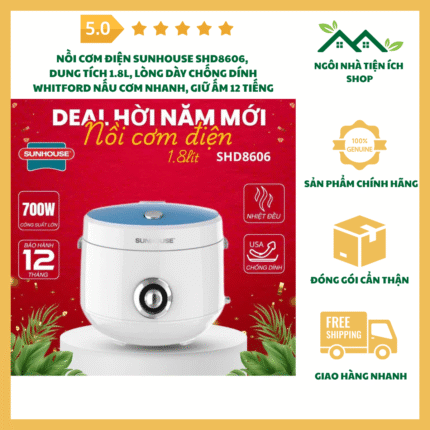 nồi cơm điện sunhouse shd8606 1.8l chống dính whitford