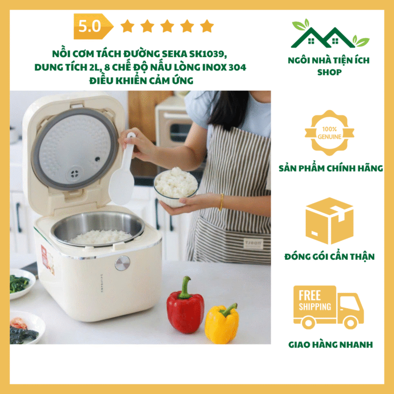 nồi cơm tách đường seka sk1039 lòng inox 304 2l