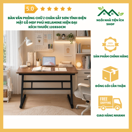 bàn văn phòng chữ z chân sắt mặt gỗ mdf phủ melamine hiện đại