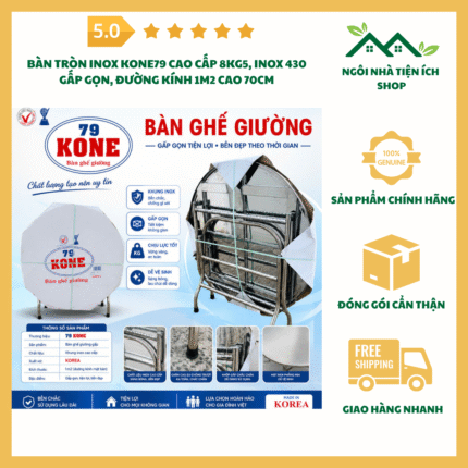 bàn tròn inox kone79 cao cấp inox 430 đường kính 1m2 gấp gọn