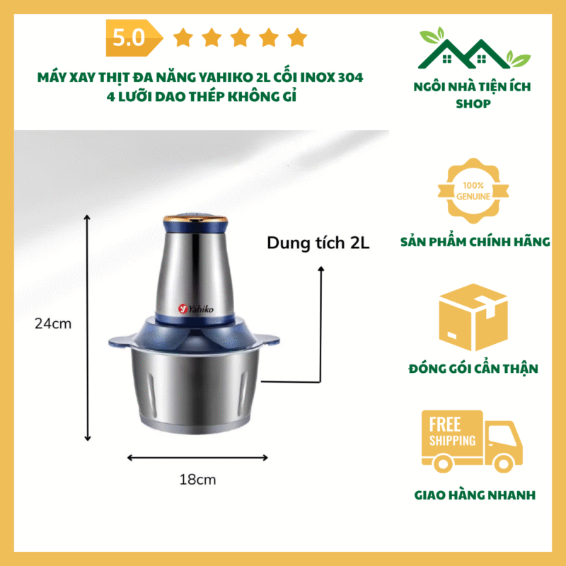 máy xay thịt yahiko 2l cối inox 304 4 lưỡi dao đa năng