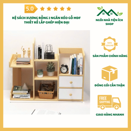 kệ sách xương rồng 2 ngăn kéo gỗ mdf hiện đại đa năng