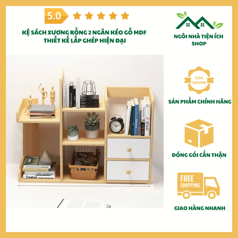 kệ sách xương rồng 2 ngăn kéo gỗ mdf hiện đại đa năng