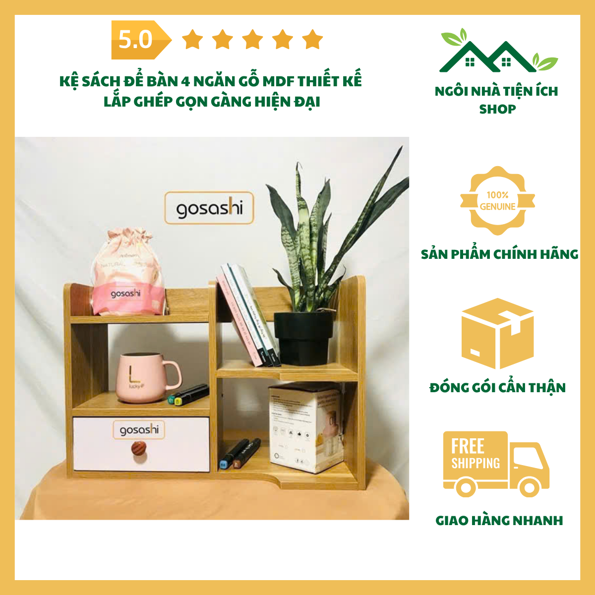 ngoinhatienich kệ sách để bàn 4 ngăn gỗ mdf hiện đại nhỏ gọn