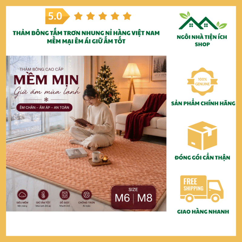 thảm bông tấm trơn nhung nỉ hàng việt nam mềm mại giữ ấm