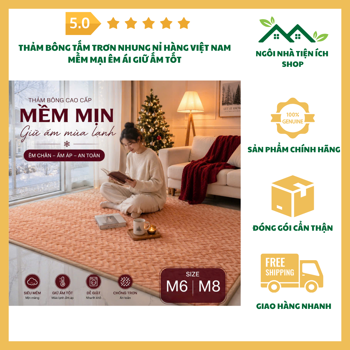 ngoinhatienich thảm bông tấm trơn nhung nỉ hàng việt nam mềm mại giữ ấm