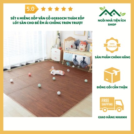 sét 6 miếng xốp vân gỗ 60x60cm thảm xốp lót sàn cho bé