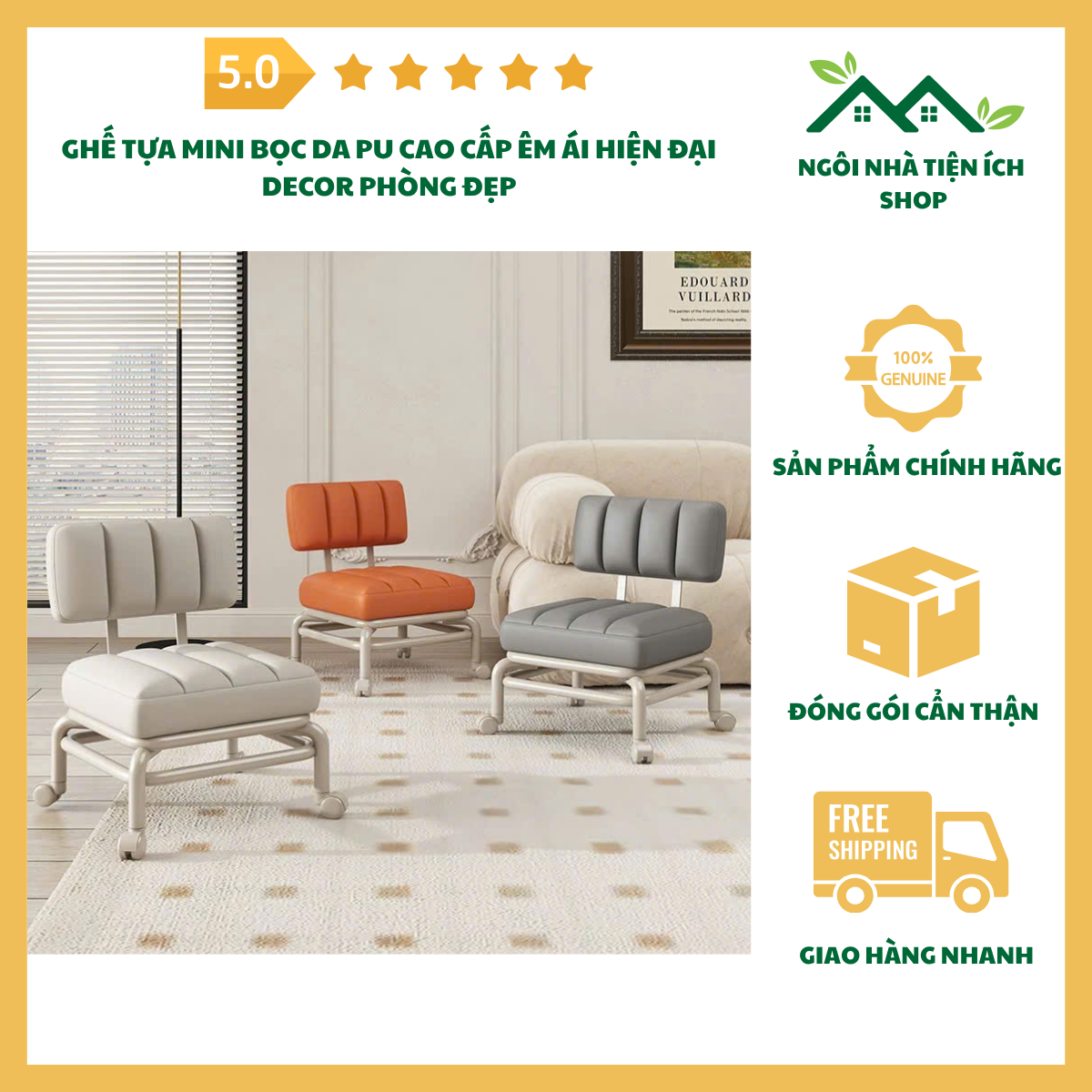 ngoinhatienich ghế tựa mini bọc da pu cao cấp hiện đại decor phòng đẹp