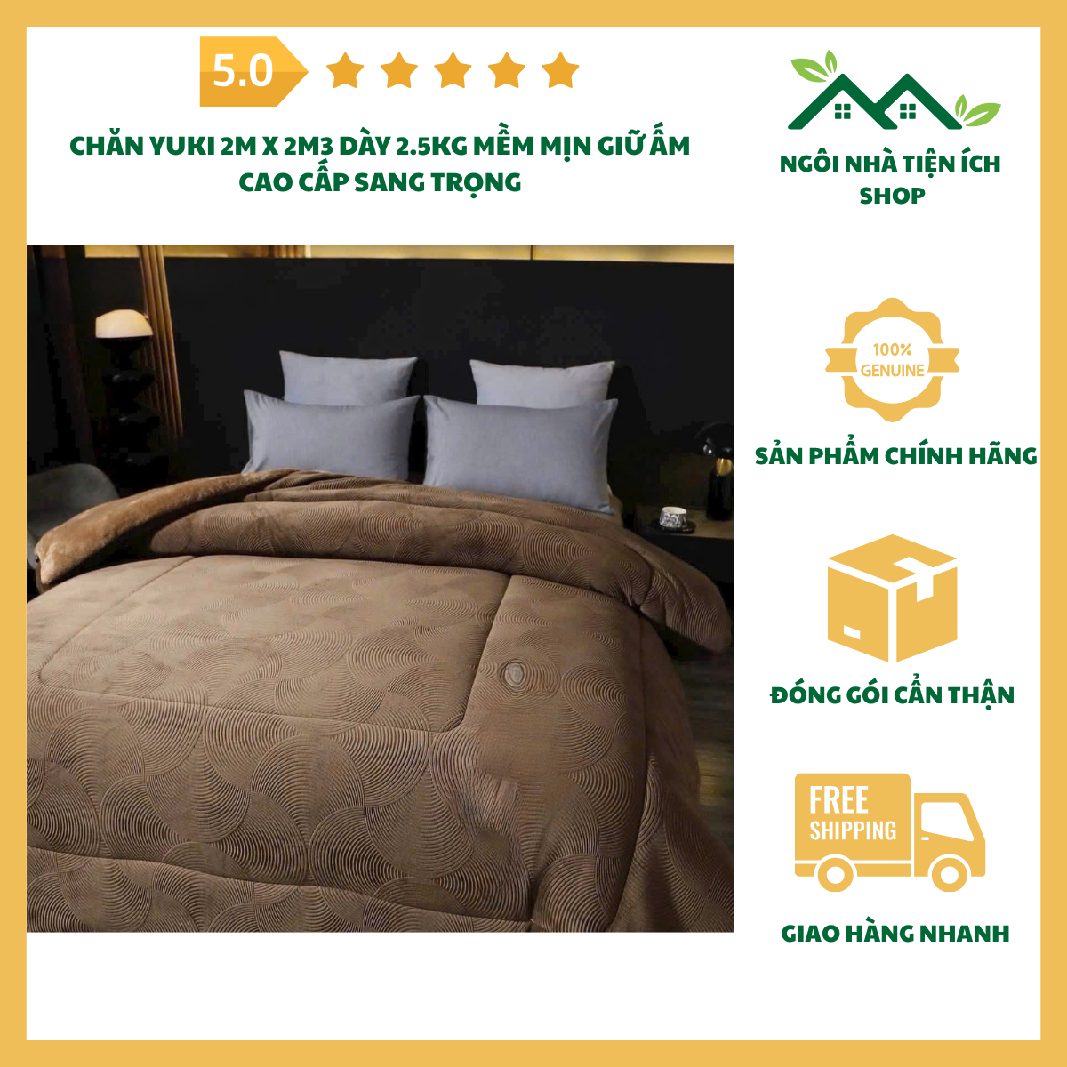 ngoinhatienich chăn yuki 2m x 2m3 dày 2.5kg mềm mại giữ ấm cao cấp