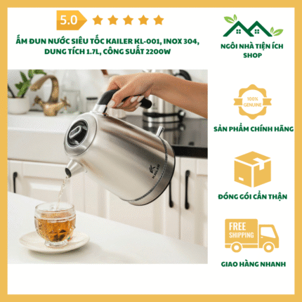 ấm đun nước siêu tốc kailer kl001 inox 304 dung tích 1.7l