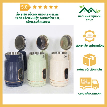 ấm siêu tốc nk media mdst255 2 lớp cách nhiệt dung tích 2.5l