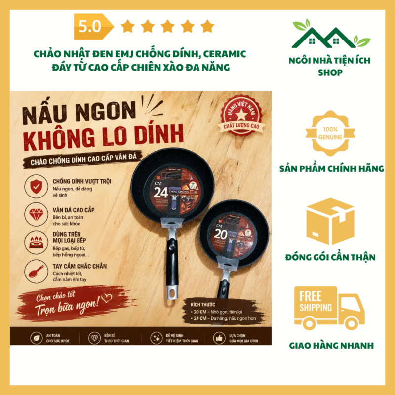 chảo nhật đen emj chống dính ceramic đáy từ cao cấp
