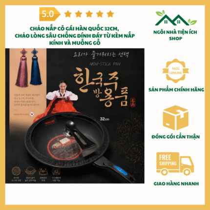 chảo nắp cô gái hàn quốc 32cm chống dính đáy từ