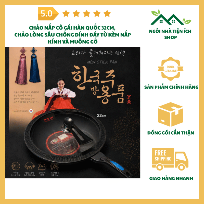 chảo nắp cô gái hàn quốc 32cm chống dính đáy từ