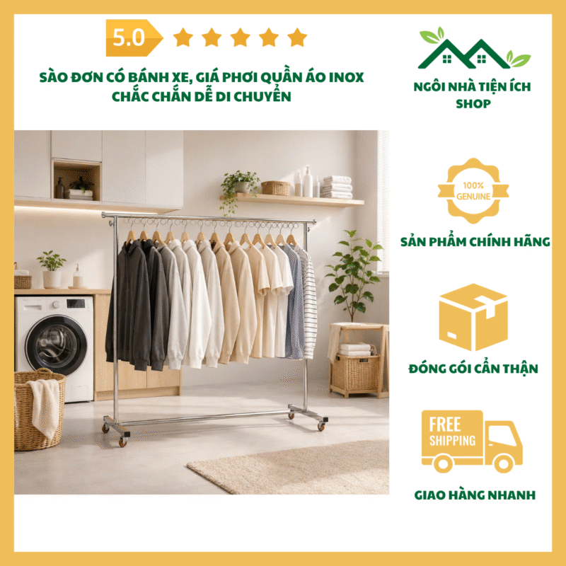 sào đơn có bánh xe inox chắc chắn tiện lợi