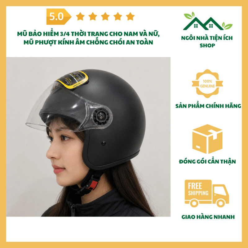 mũ bảo hiểm 3/4 thời trang nam nữ kính chống chói an toàn