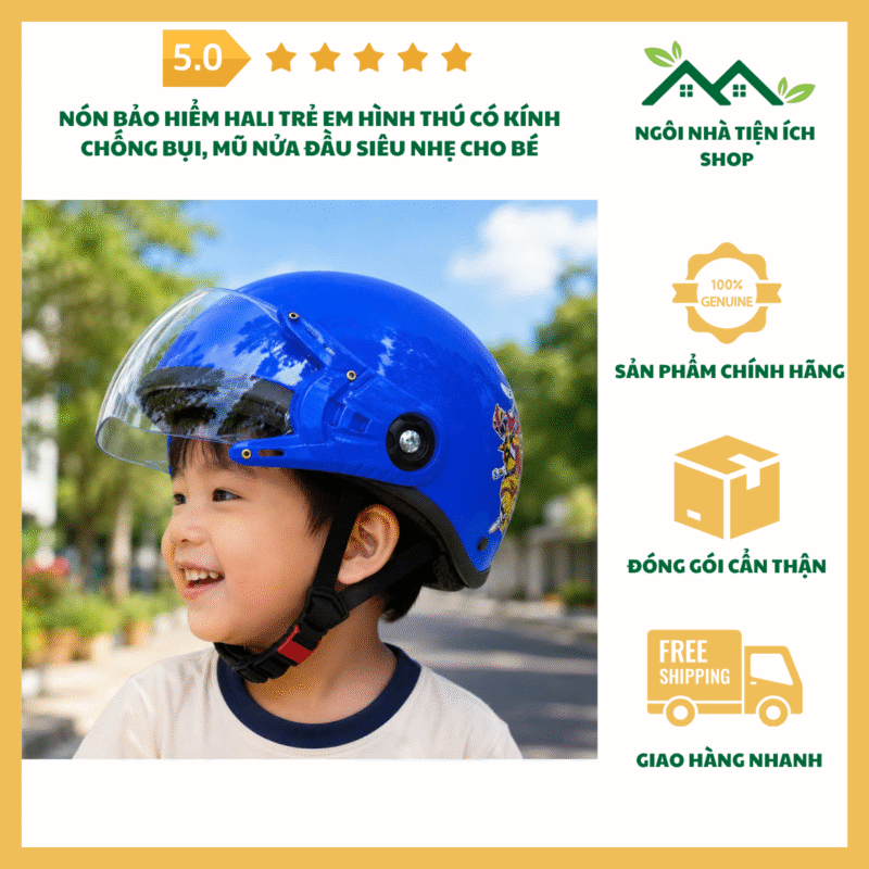nón bảo hiểm hali trẻ em hình thú có kính chống bụi siêu nhẹ