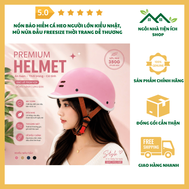 nón bảo hiểm cá heo người lớn kiểu nhật freesize thời trang
